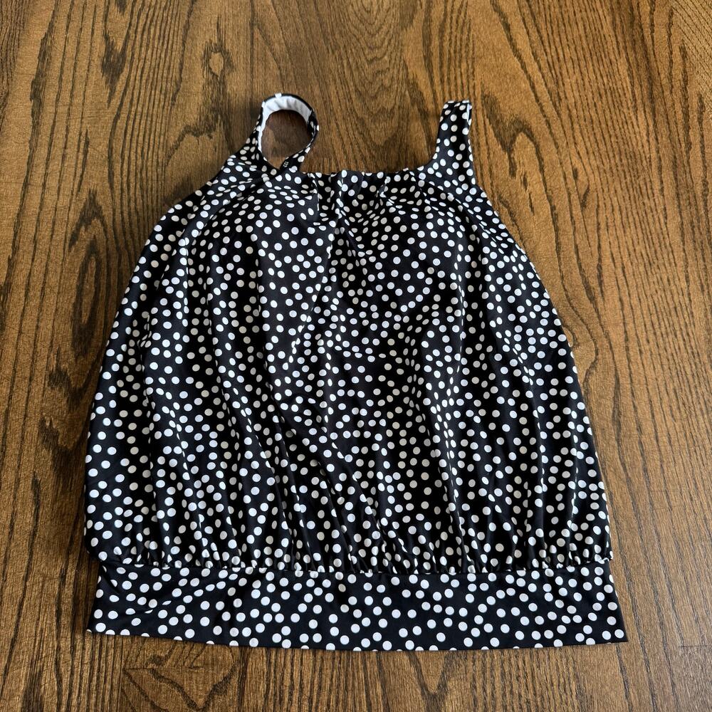 Lands End Womens Black White Polka Dot Tankini Swim Suit Top Size 4P Petite